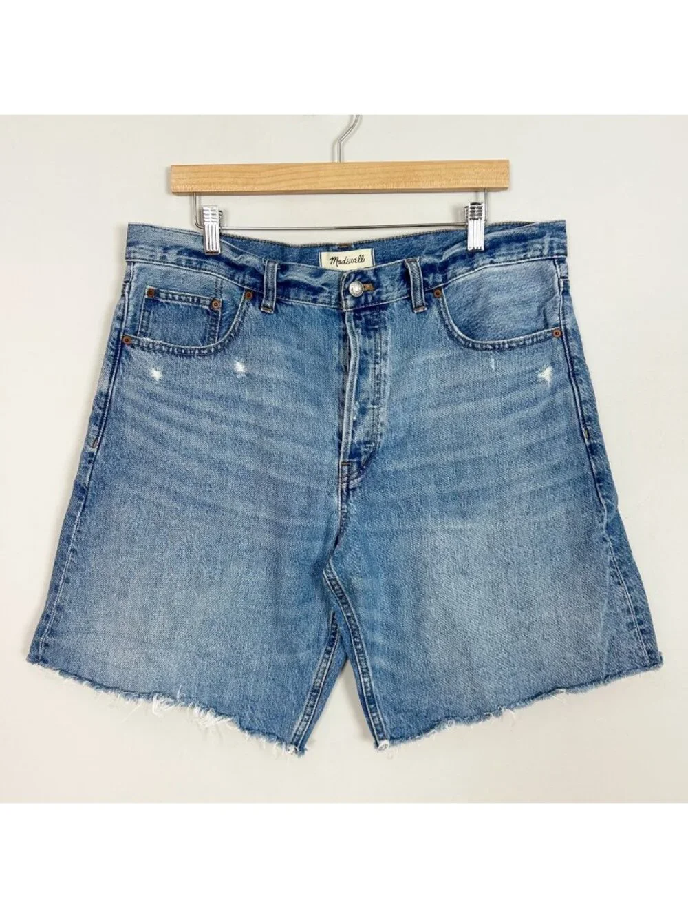 Madewell Essex Long Baggy Denim Shorts Cutoff Distressed Size 31 Women's